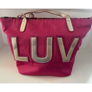 Betsey Johnson LUV Tote Hot Pink with Gold Letters and Trim New with Tags